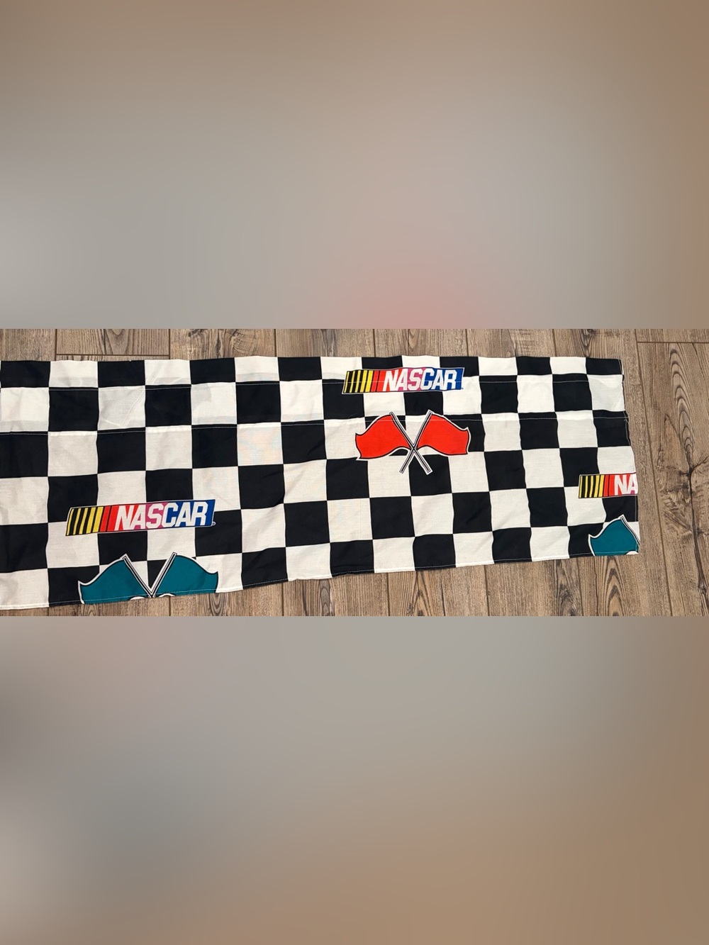 Vintage NASCAR Checkered Flag Curtain Panel Racing Decor 90 Inch Van River - Picture 2 of 8